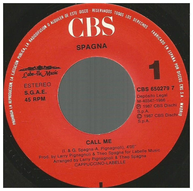SPAGNA - CALL ME | 7" SINGLE USADO