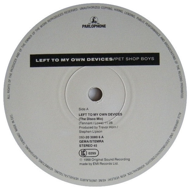 PET SHOP BOYS - LEFT TO MY OWN DEVICES | 12" MAXI SINGLE VINILO USADO
