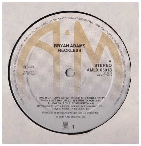 BRYAN ADAMS - RECKLESS | VINILO USADO