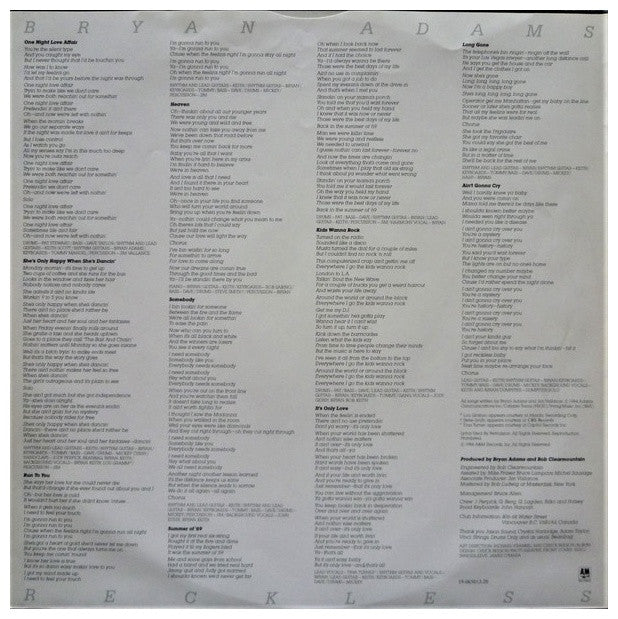 BRYAN ADAMS - RECKLESS | VINILO USADO