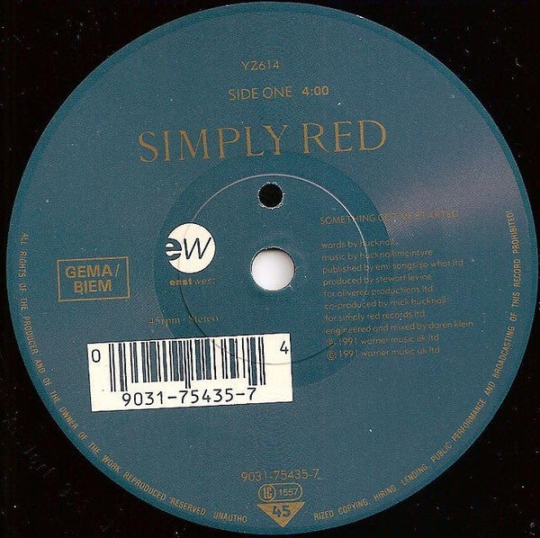 SIMPLY RED - SOMETHING GOT ME STARTED/A NEW FLAME (PROMO COPY) | 7" SINGLE USADO