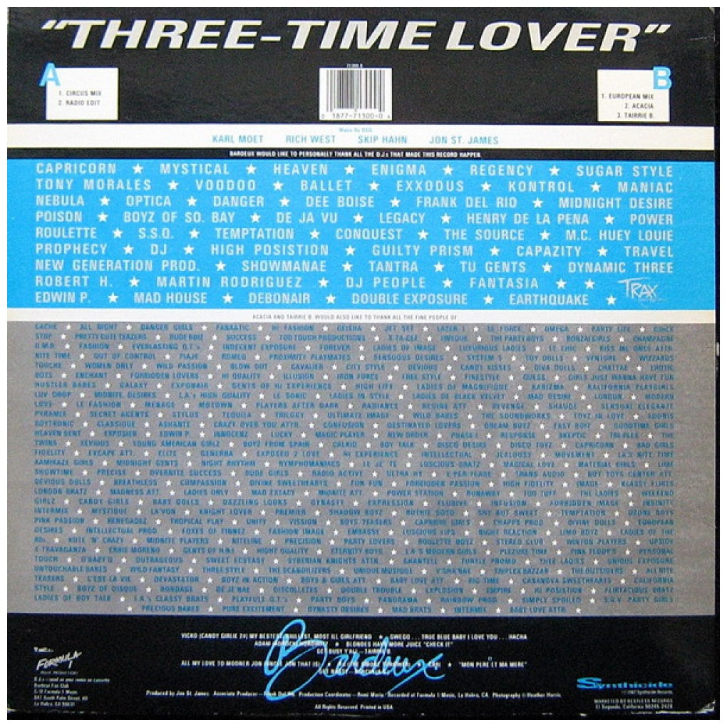 BARDEAUX - THREE-TIME LOVER | 12" MAXI SINGLE VINILO USADO