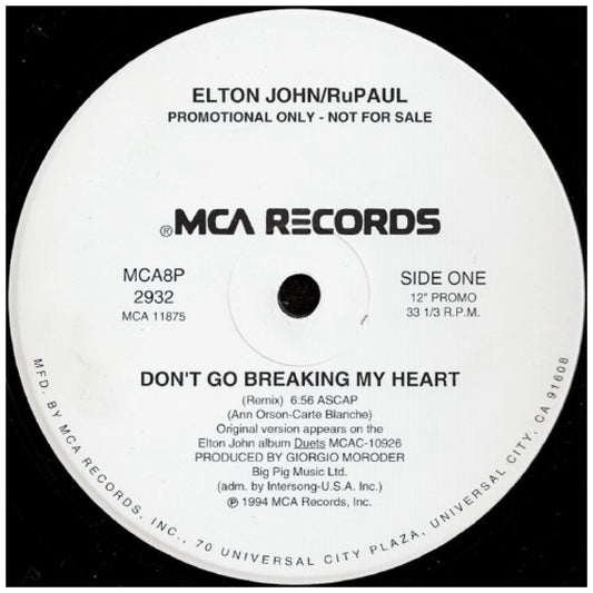 ELTON JOHN/RuPAUL - DON'T GO BREAKING MY HEART (PROMO COPY) | 12" MAXI SINGLE VINILO USADO