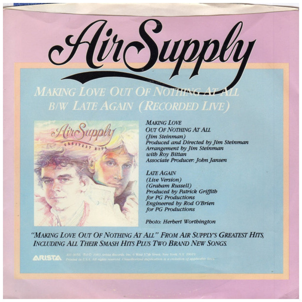AIR SUPPLY - MAKING LOVE (OUT OF NOTHING AT ALL) | 7" SINGLE USADO