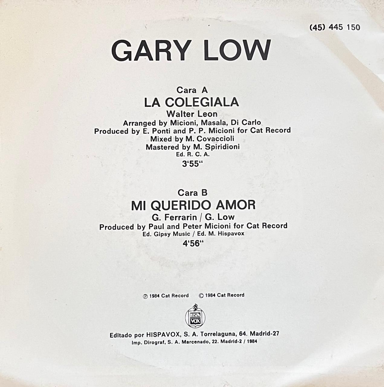GARY LOW - LA COLEGIALA | 7" SINGLE USADO