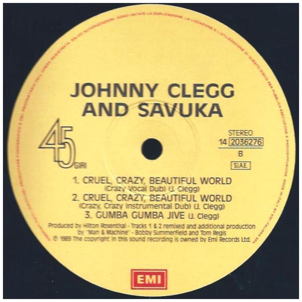 JOHNNY CLEGG & SAVUKA - CRUEL, CRAZY, BEAUTIFUL WORLD | 12'' MAXI SINGLE USADO