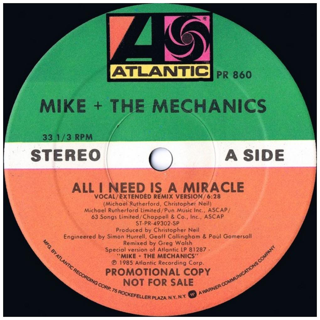 MIKE + THE MECHANICS - ALL I NEED IS A MIRACLE (PROMO COPY) | 12" MAXI SINGLE VINILO USADO
