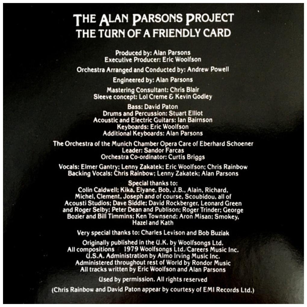 ALAN PARSONS PROJECT - THE TURN OF A FRIENDLY CARD | VINILO USADO