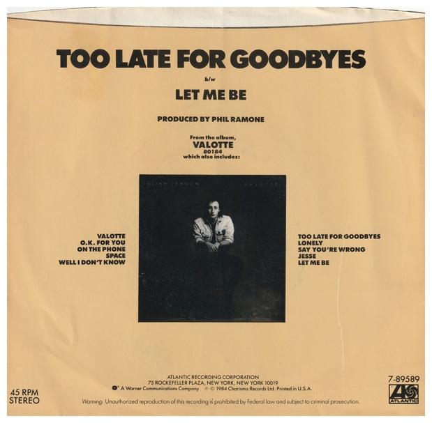 JULIAN LENNON - TOO LATE FOR GOODBYES | 7" SINGLE USADO