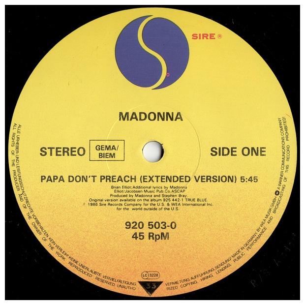 MADONNA - PAPA DON T PREACH | 12" MAXI SINGLE USADO