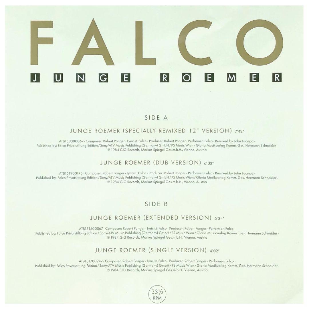 FALCO - JUNGE ROEMER (PICTURE DISC) | 10" MAXI SINGLE