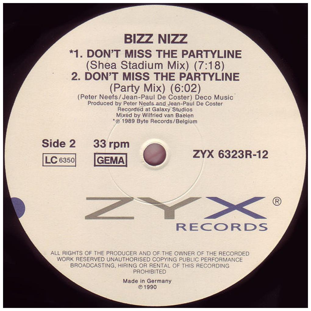BIZZ NIZZ - DON'T MISS THE PARTY LINE | 12'' MAXI SINGLE USADO