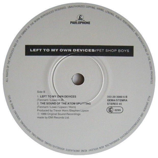 PET SHOP BOYS - LEFT TO MY OWN DEVICES | 12" MAXI SINGLE VINILO USADO