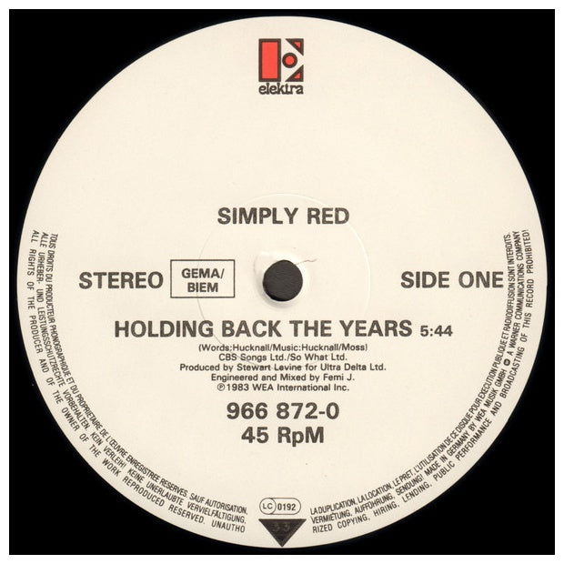 SIMPLY RED - HOLDING BACK THE YEARS | 12" MAXI SINGLE VINILO USADO