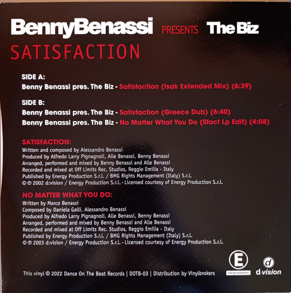 BENNY BENASSI PRESENTS THE BIZ - SATISFACTION (WHITE CREAM VINYL) | 12'' MAXI SINGLE