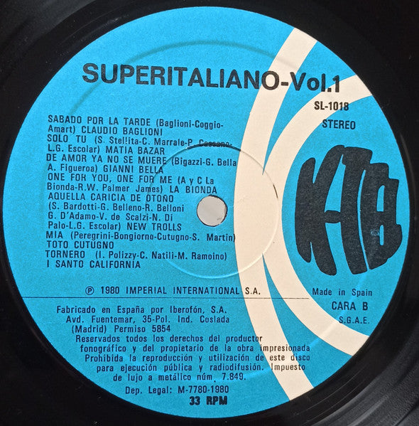 SUPERITALIANO - GRANDES EXITOS DE LA CANCION ITALIANA VOL.1 | VINILO USADO