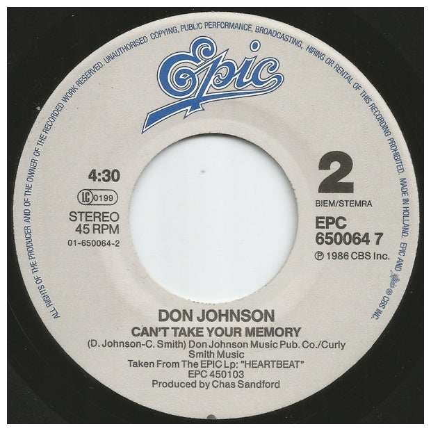 DON JOHNSON - HEARTBEAT | 7" SINGLE USADO
