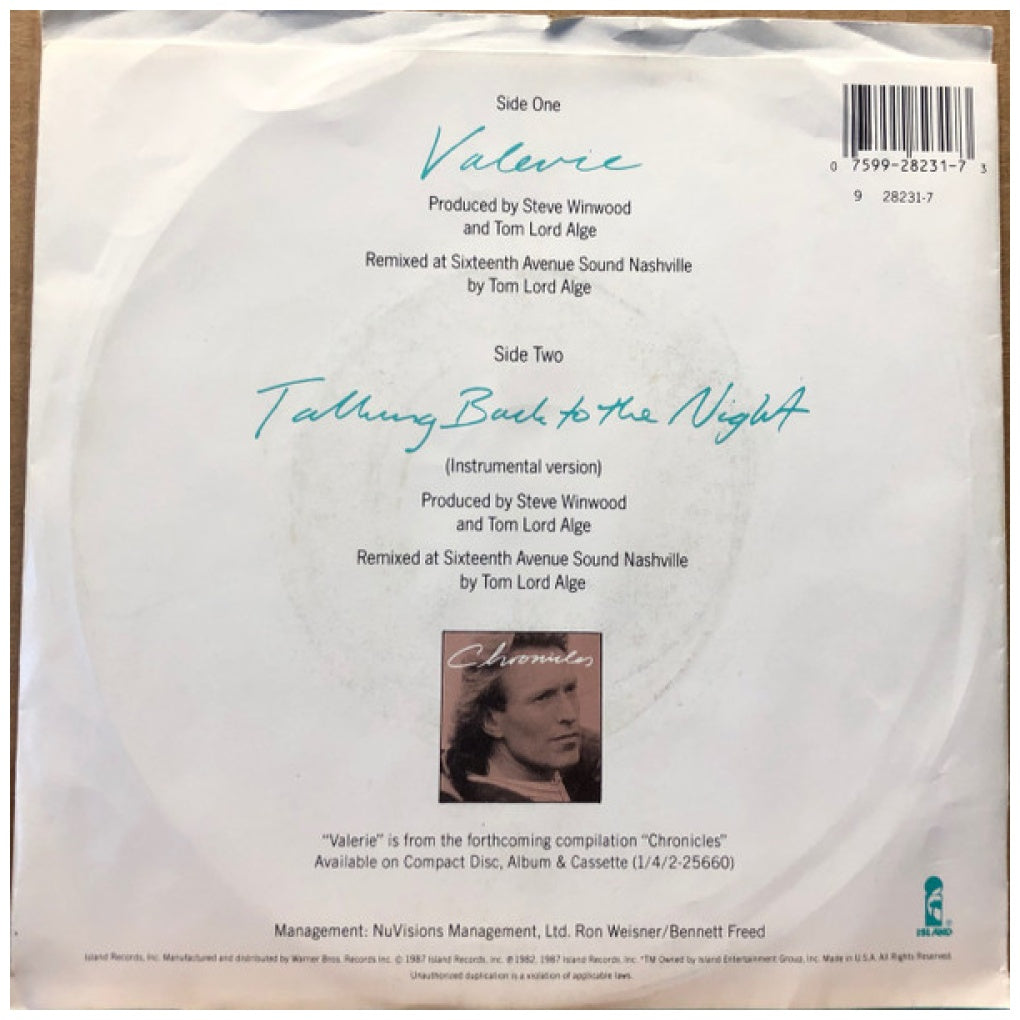 STEVE WINWOOD - VALERIE | 7" SINGLE USADO