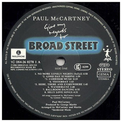 PAUL MCCARTNEY - GIVE ME REGARDS TO BROAD STREET | VINILO USADO
