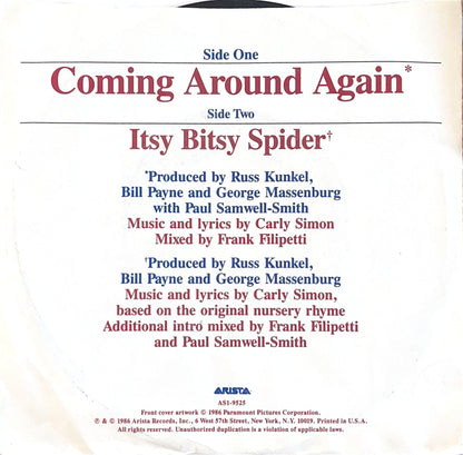 CARLY SIMON - COMING AROUND AGAIN/ITBY BITSY SPIDER | 7" SINGLE USADO