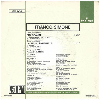 FRANCO SIMONE - RIO GRANDE (PROMO COPY) | 7" SINGLE USADO
