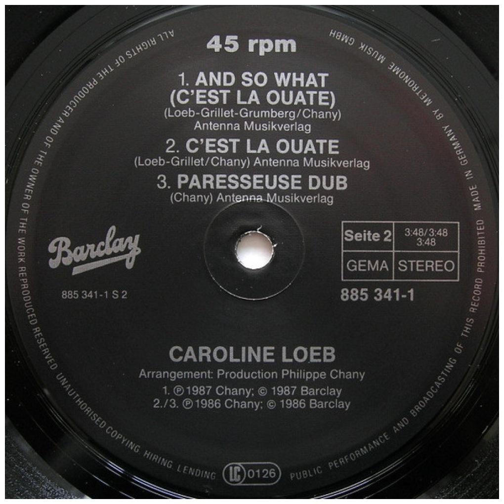 CAROLINE LOEB - C'EST LA QUOTE | 12'' MAXI SINGLE USADO