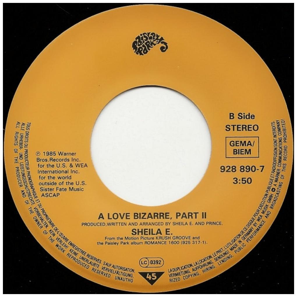 SHEILA E. - A LOVE BIZARRE | 7" SINGLE USADO