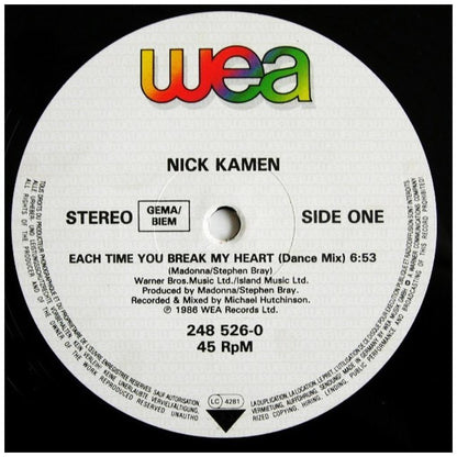 NIK KAMEN - EACH TIME YOU BREAK MY HEART | 12'' MAXI SINGLE USADO