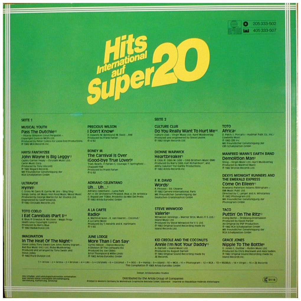 HITS INTERNATIONAL - AUF SUPER 20 | VINILO USADO
