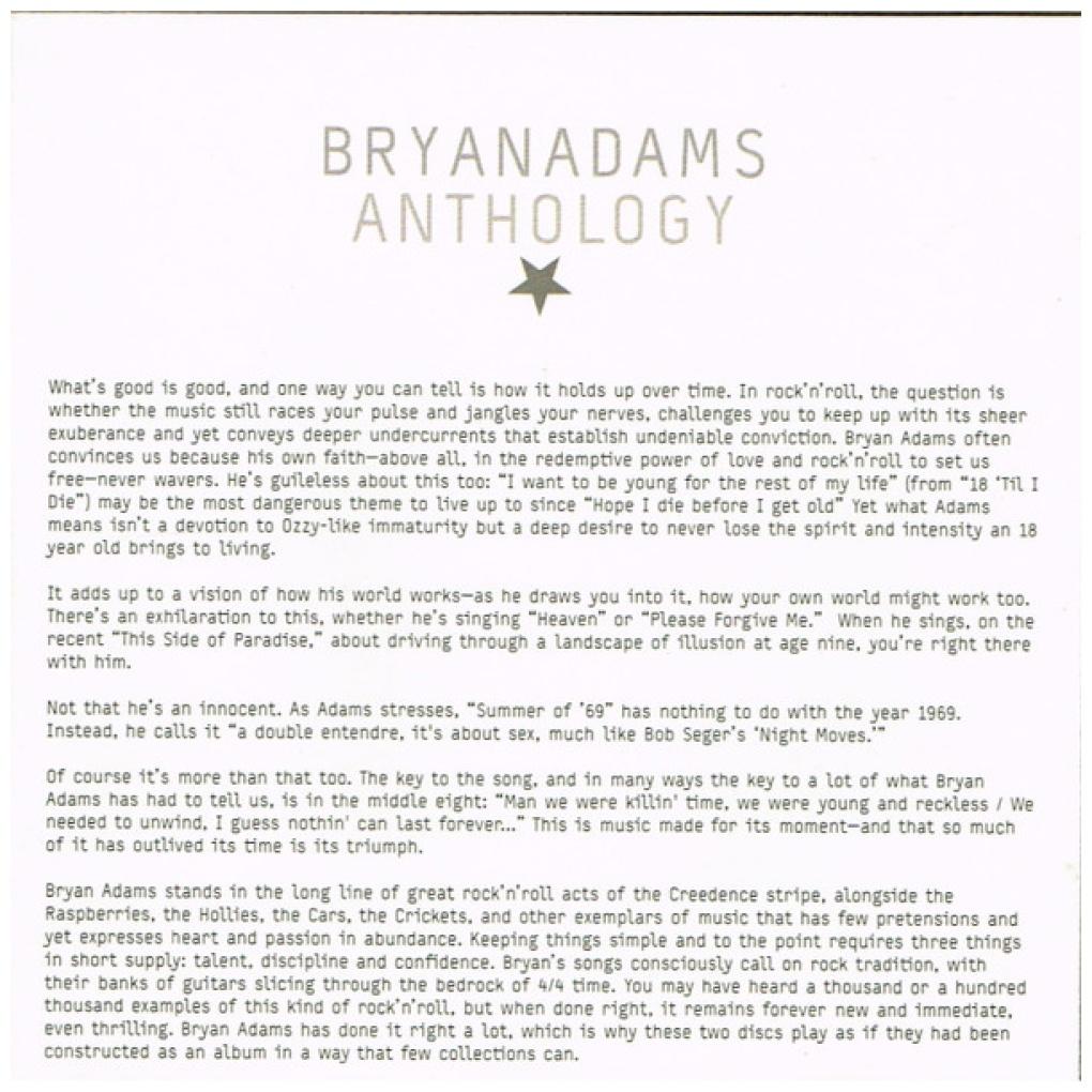 BRAYAN ADAMS - ANTHOLOGY (2CD) | CD