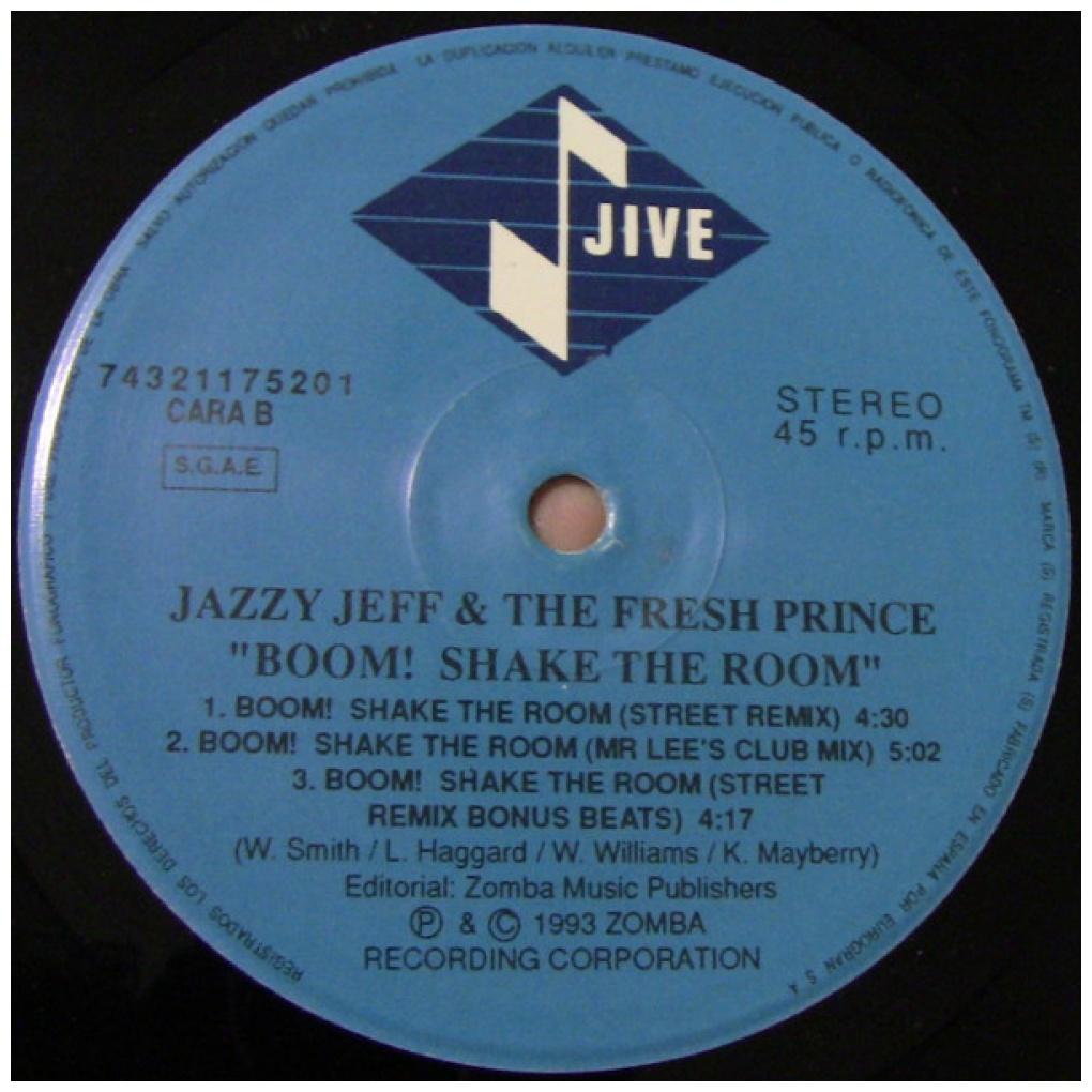 JEFF & FRESH PRINCE JAZZY - BOOM SHAKE THE ROOM | 12'' MAXI SINGLE USADO