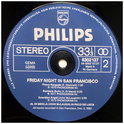 AL DI MEOLA, JOHN McLAUGHLIN, PACO DE LUCIA - FRIDAY NIGHT IN SAN FRANCISCO | VINILO USADO