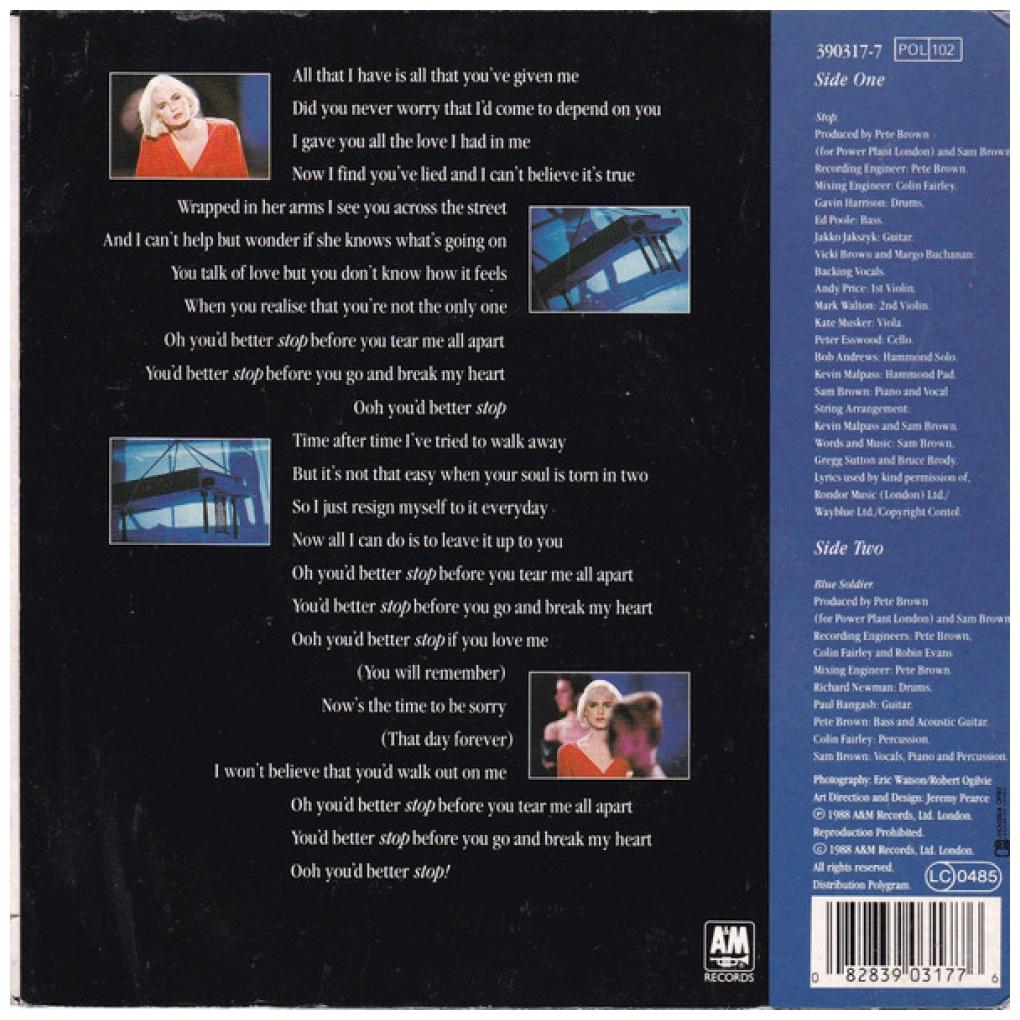 SAM BROWN - STOP! | 7" SINGLE USADO
