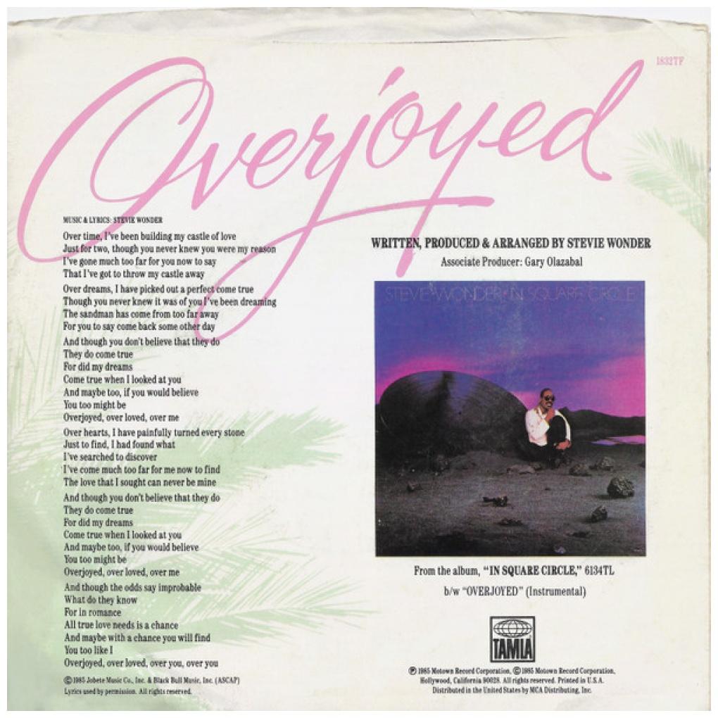 STEVIE WONDER - OVERJOYED | 7" SINGLE USADO