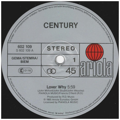 CENTURY - LOVER WHY | 12'' MAXI SINGLE USADO