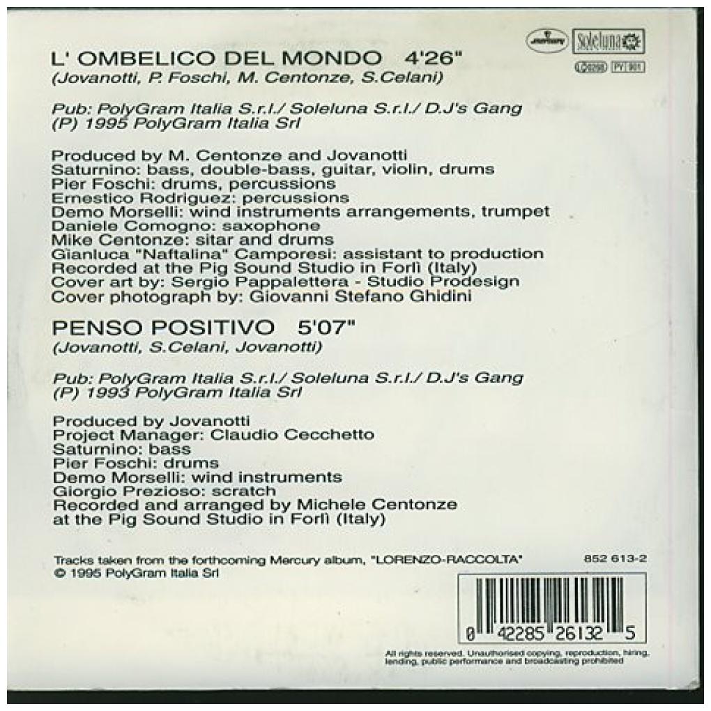 JOVANOTTI - L'OMBELICO DEL MONDO/PENSO POSITIVO (CD SINGLE) | CD