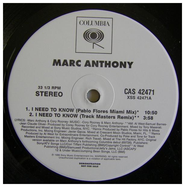 MARC ANTHONY - I NEED TO KNOW (PROMO) | 12" MAXI SINGLE USADO