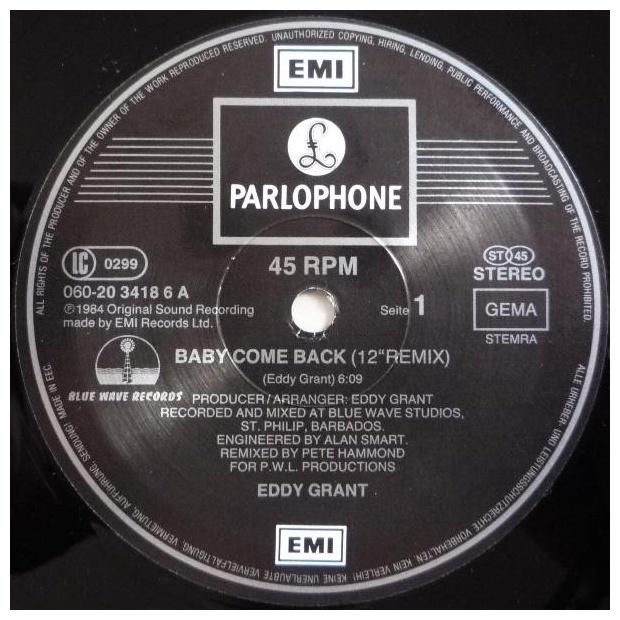 EDDY GRANT - BABY COME BACK | 12" MAXI SINGLE USADO