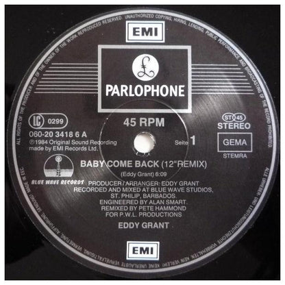EDDY GRANT - BABY COME BACK | 12" MAXI SINGLE USADO