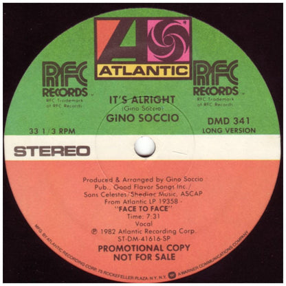 GINO SOCCIO - IT'S ALRIGHT (PROMO COPY) | 12" MAXI SINGLE VINILO USADO