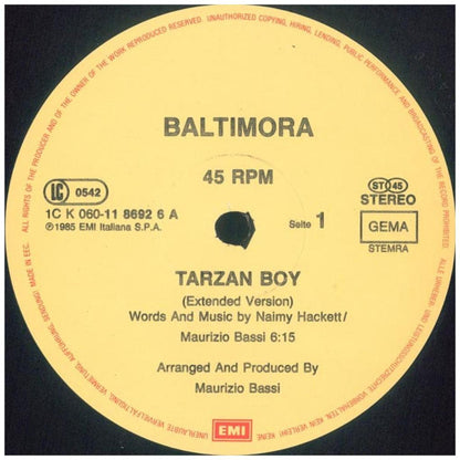 BALTIMORA - TARZAN BOY | 12'' MAXI SINGLE USADO
