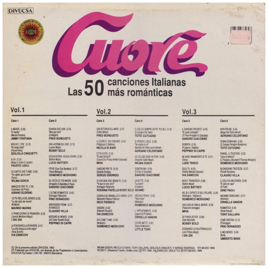 CUORE - VARIOUS ARTIST: 50 CANCIONES ITALIANAS (3LP) | VINILO USADO