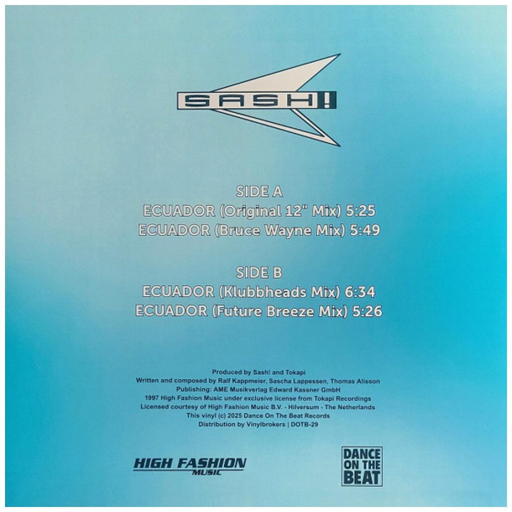 SASH! FEAT. RODRIGUEZ - ECUADOR (ORANGE CLEAR VINYL) | 12'' MAXI SINGLE