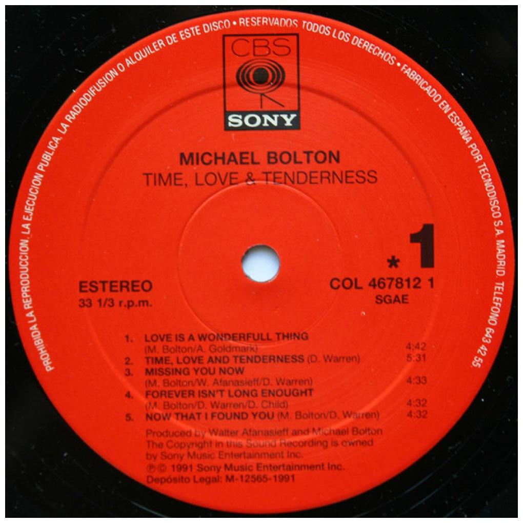 MICHAEL BOLTON - TIME, LOVE & TENDERNESS | VINILO USADO