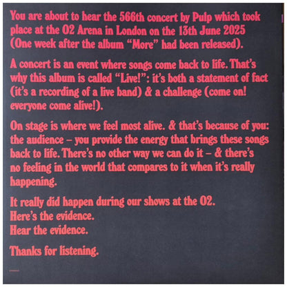 PULP - LIVE! (The O2 in London on 13 June 2025) (2LP) | VINILO