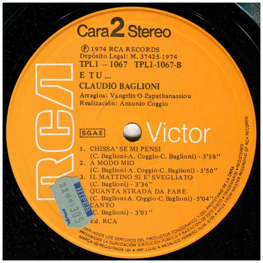 CLAUDIO BAGLIONI - E TU | VINILO USADO