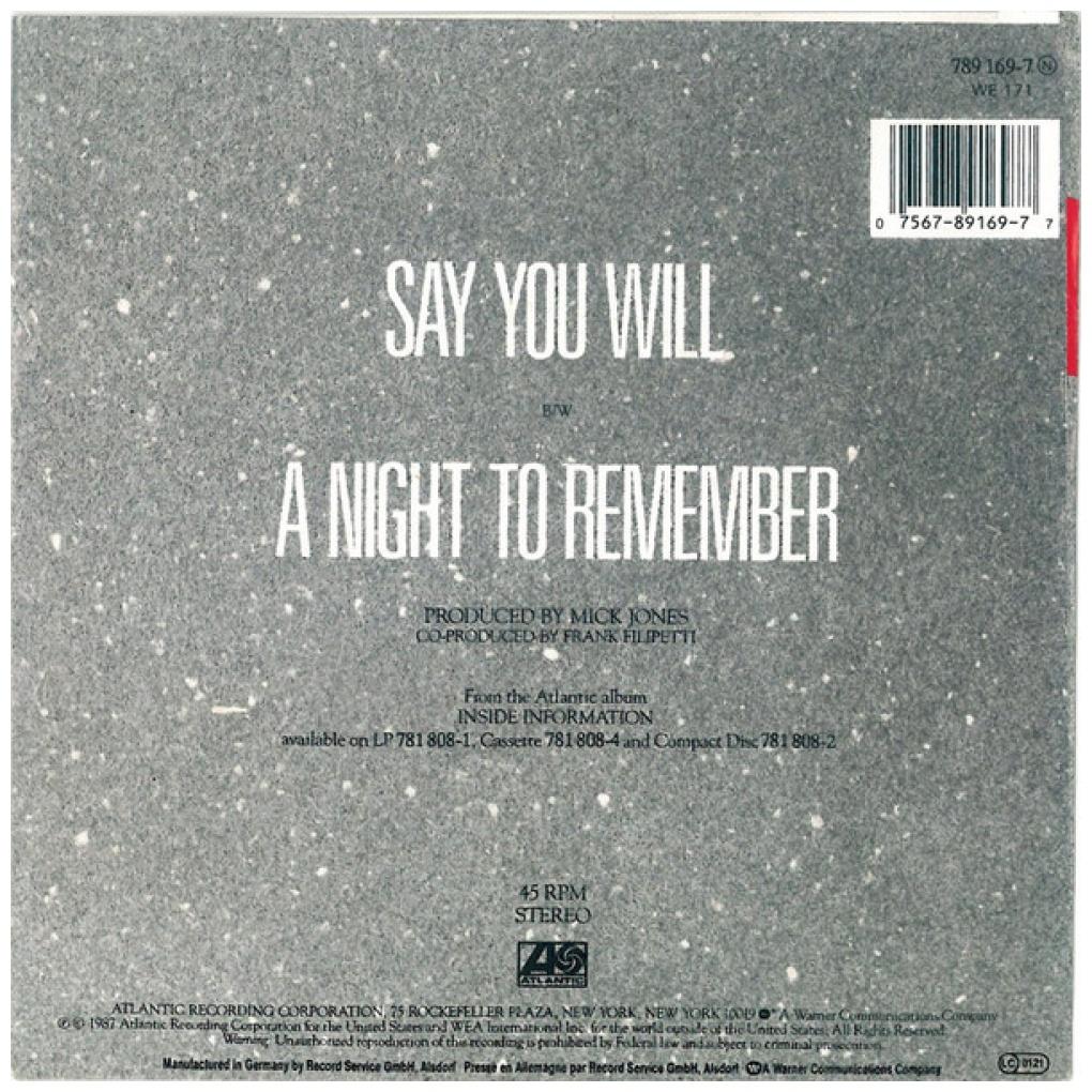 FOREIGNER - SAY YOU WILL | 7" SINGLE USADO