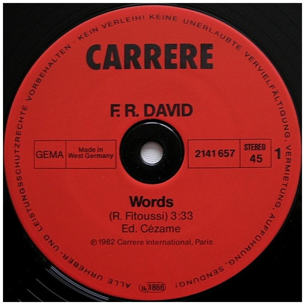 F.R. DAVID - WORDS | 12'' MAXI SINGLE  USADO