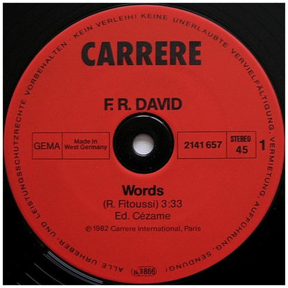 F.R. DAVID - WORDS | 12'' MAXI SINGLE  USADO