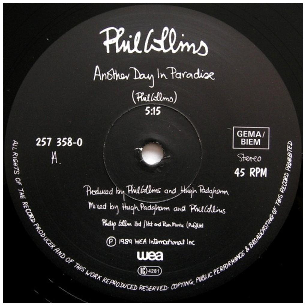 PHIL COLLINS - ANOTHER DAY IN PARADISE | 12'' MAXI SINGLE USADO
